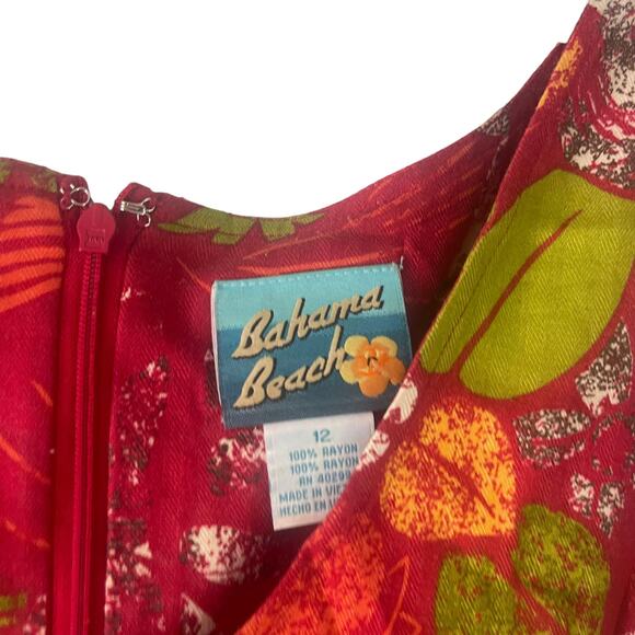 Bahama Beach Vintage 90s Women's Size 12 Large Hawaiian Red Tropical Midi Dress - Picture 4 of 6